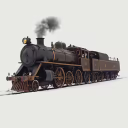 a black and brown train on tracks on a snowy day