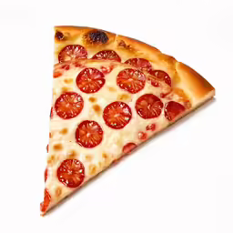 two slices of tomato pizza on a white background