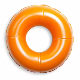 an orange inflatable float is shown on a white surface