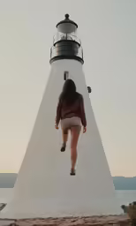 woman with no panties walking towards light house