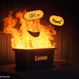 a fire burning with two speech bubbles above it