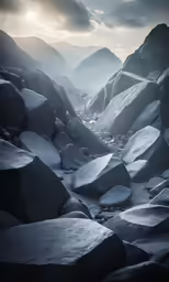 a river flows between the mountain ranges