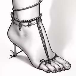 a drawing of a foot with some jewelry around it