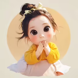 a doll with large eyes and brown hair