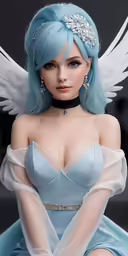 a very cute looking girl with blue hair