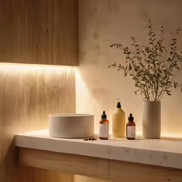 a light that is on over some bottles