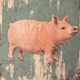 a painting of a pig on a wooden surface