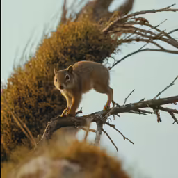 a squirrel on a tree branch in a bush