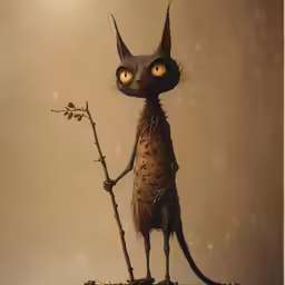 a strange looking cat standing on top of a grass covered field