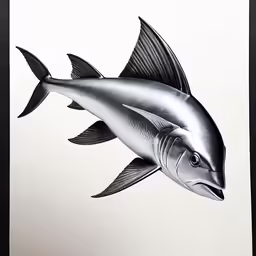 a fish is depicted in black and white