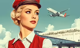 an image of a women in front of a plane that has a runway next to it