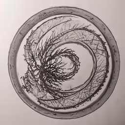a drawing on paper depicting a spiral in the middle of it