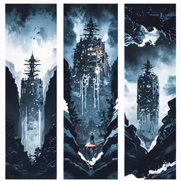 a set of three different pictures of a castle