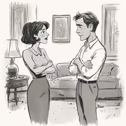 a couple having a conversation in a living room
