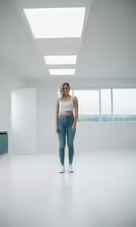 a beautiful woman standing in an empty room