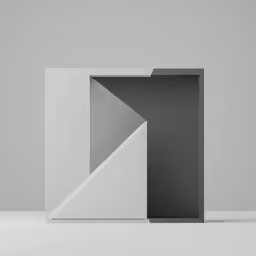 an abstract white and black object against a grey wall