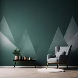 a modern style living room with dark green walls and wood floors