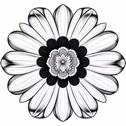 an abstract flower with black and white petals,an artistic flower is depicted in black and white