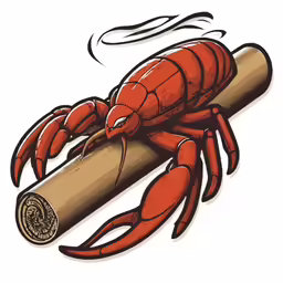 a cartoon image of a large red crab smoking