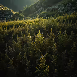 there are plants that are growing out of the grass