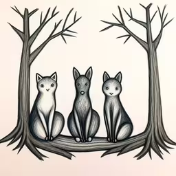 two cats are sitting next to each other in the trees