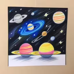 drawing of solar system with planets and the sun