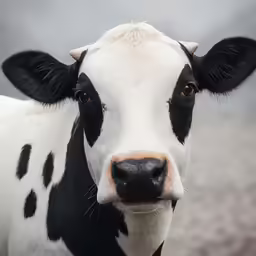a close up of a black and white cow with an ear tag