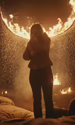 woman looking at fireworks in the night