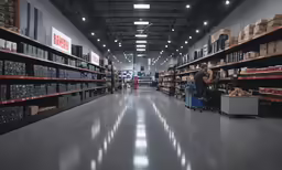 a big warehouse filled with lots of empty shelves