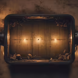 an overhead view of a lit up metal square