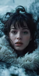 a close up of a person wearing some fur