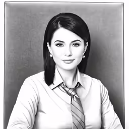 a woman wearing a dress shirt and tie in black and white