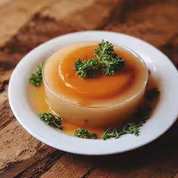 this small, yellow - topped dish features a little parsley on top