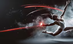 a woman in a ballet performance leaping up into the air
