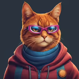 an orange cat with glasses and a hoodie