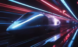 a futuristic white vehicle speeding through a tunnel