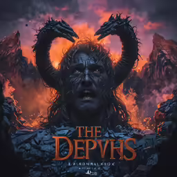 an evil man surrounded by large horns and horns