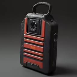 an old fashioned red and black case is on a black background