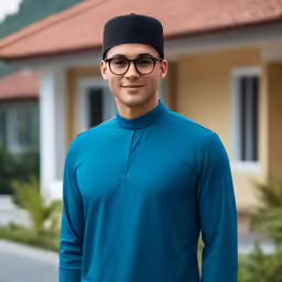 a man in sunglasses is standing outside of a building