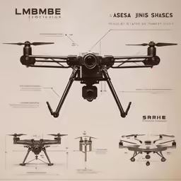 a diagram of a four wheeled airplane with a camera and some parts to it