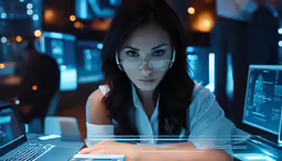 a woman with glasses using a laptop computer