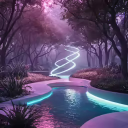 the lighting is shining in this night time scene