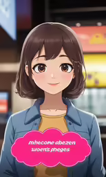 an anime character with brown hair and a pink thought bubble