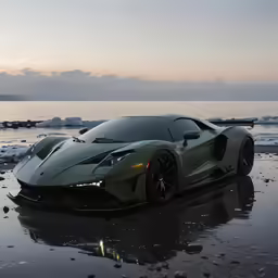 an extreme concept sports car on the beach