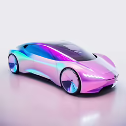 a pink and blue vehicle parked on a floor