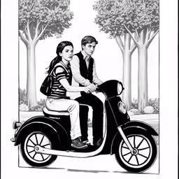 a couple on a motor scooter are riding along