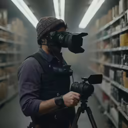 a man wearing a safety helmet holding a camera