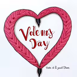 a red heart with a hand - drawn inscription that reads, volms day,a large heart - shaped picture with words in red and white