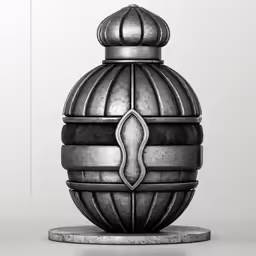 a silver vase sitting on top of a white table