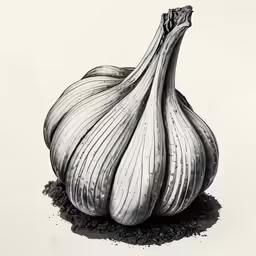 an image of garlic being peeled with an inking pen
